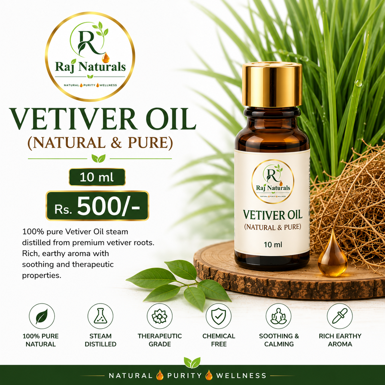 Vetiver Oil (Natural & Pure) – 10 ml
